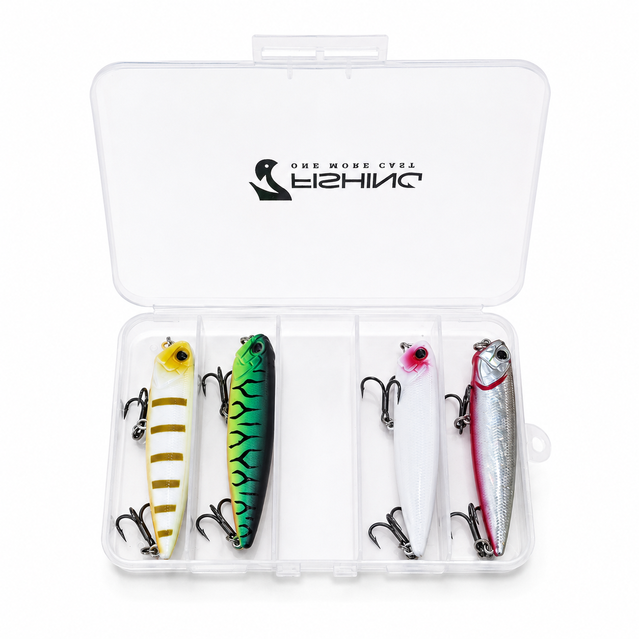 Combo de 4 señuelos pencil superficiales con caja