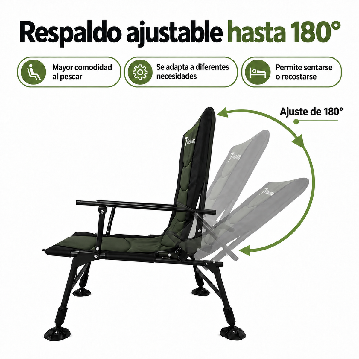 Silla de playa reclinable 7Fishing 180° con patas ajustables
